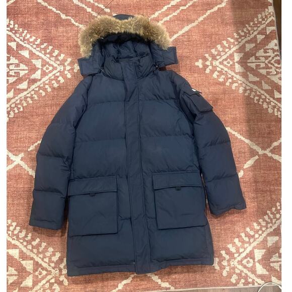 Brooks Brothers Men's Down Parka with detachable Fur-lined Hood Navy Blue L - Picture 2 of 8